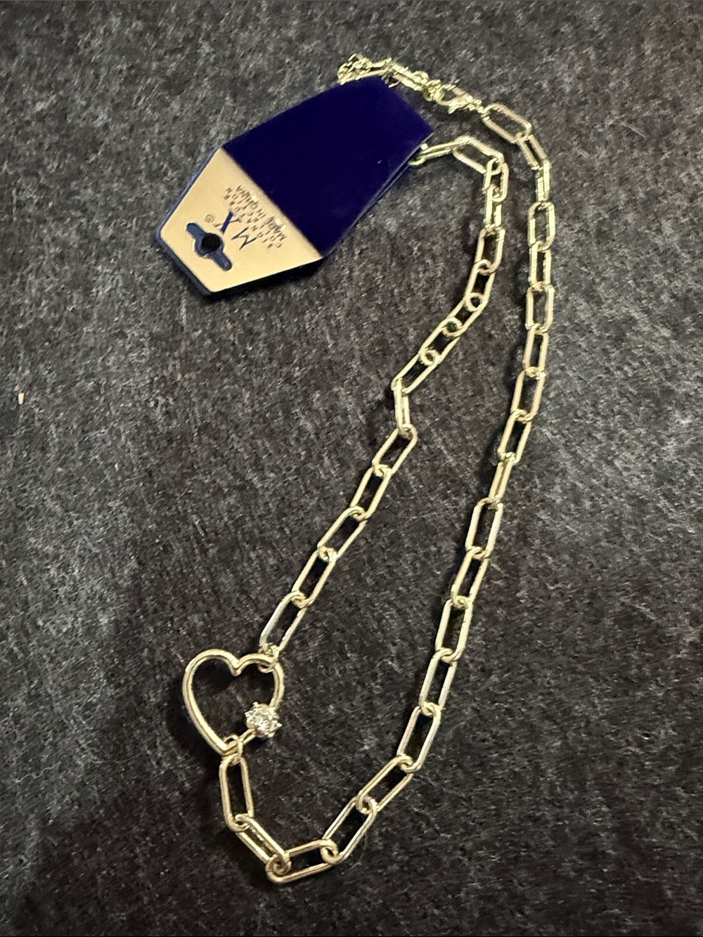 Heart Link Paperclip Chain Necklace in Silver Tone